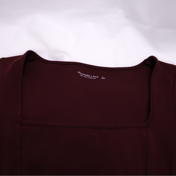 Abercrombie & Fitch Long-Sleeve Ponte Squareneck Seamed Bodysuit Burgundy W Lg - Picture 7 of 11